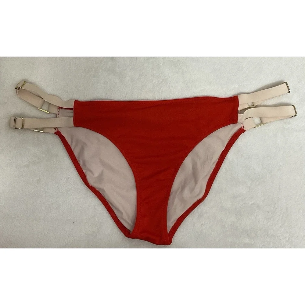 New HAH Hot As Hell Womens Swim Coral  Double Strap Bikini Bottom Size M